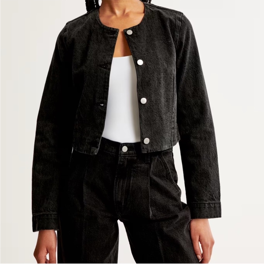 ABERCROMBIE and fitch Collarless Denim Jacket black